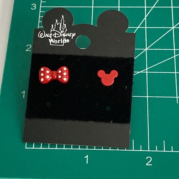 Vintage Disney Mickey Minnie Mouse Earrings Ears Bow Dots Icon Red Disneyana - Picture 10 of 10